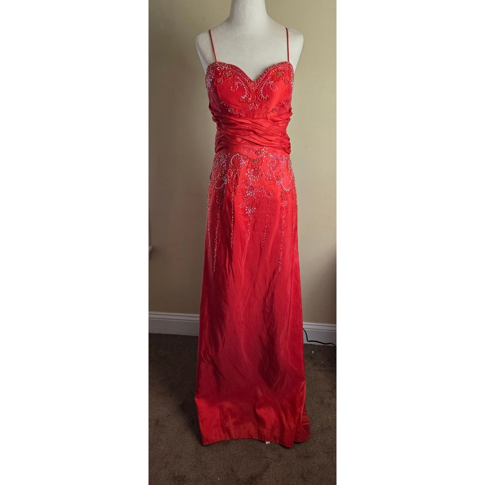 Juliet Fashion Red Beaded Sequin Formal Gown Corset Back Prom Dress Size M